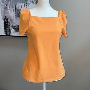 Ann Taylor XSP Bright Tangerine Orange Square Neck Puff Sleeve Top